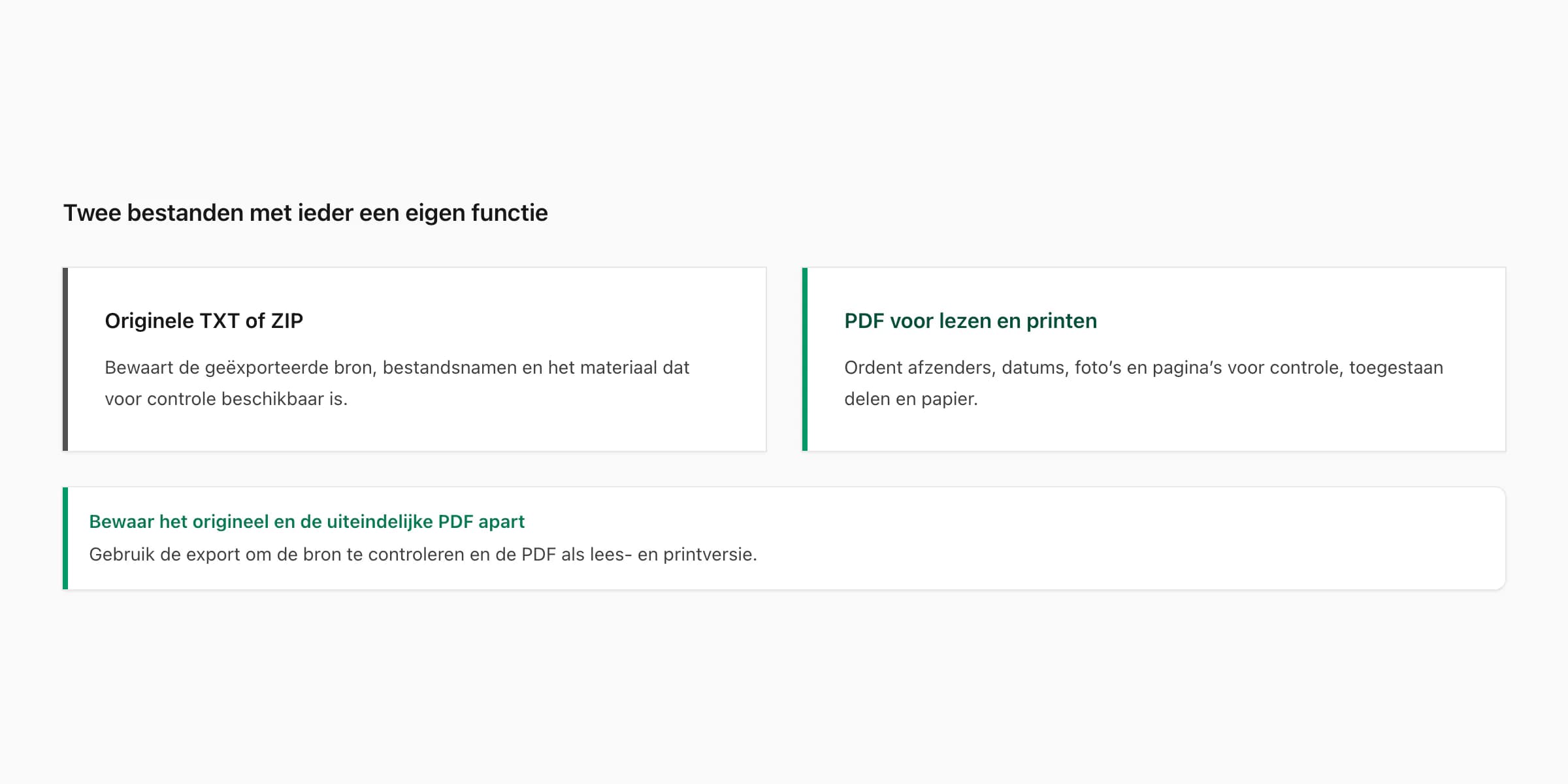 Vergelijking van originele TXT of ZIP met de PDF waarmee je WhatsApp-berichten print
