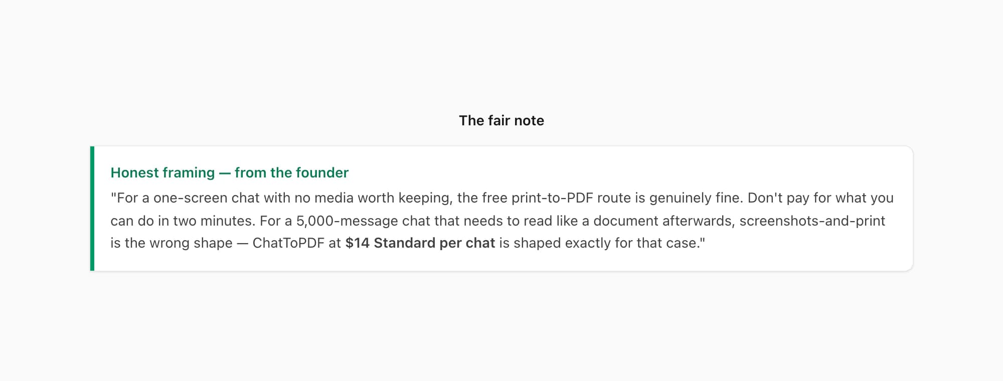 Fair-note callout: for a handful of messages the free print to PDF route is fine; for anything substantial it falls apart