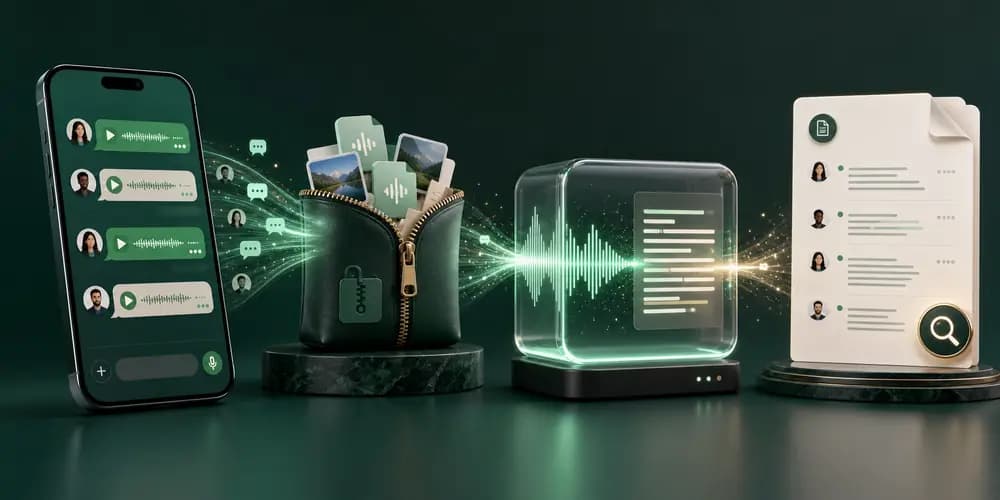 Whole-chat voice transcription workflow from phone export and media ZIP to processing and searchable PDF