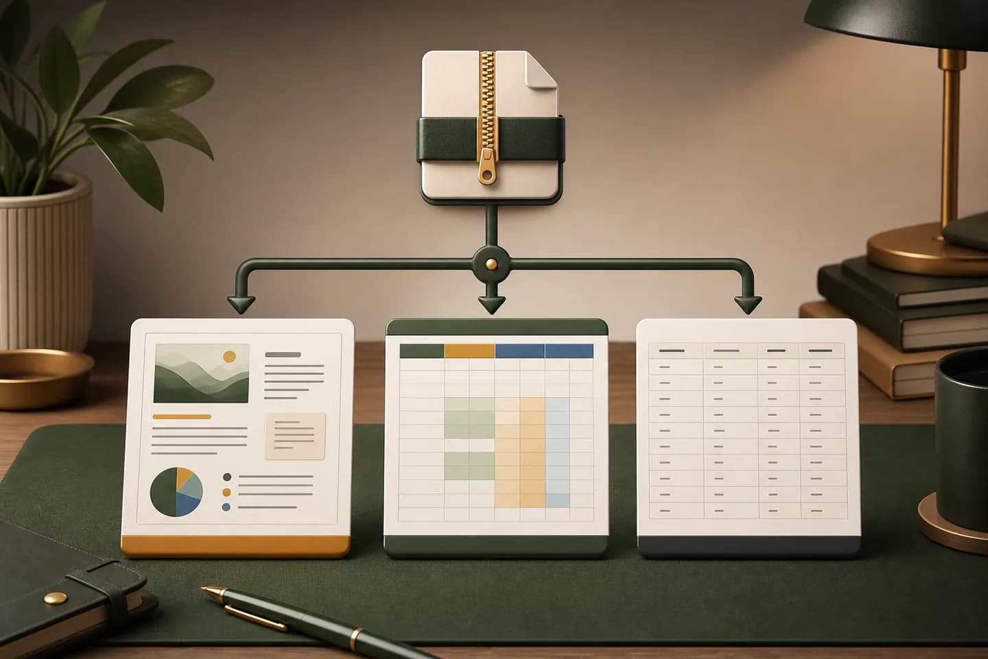 One WhatsApp export branching into PDF, Excel and CSV download formats