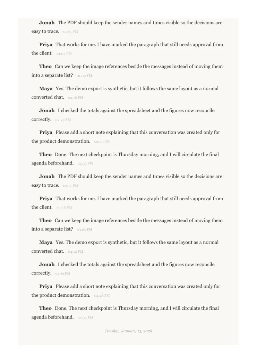 Book Format PDF example page 10, generated by ChatToPDF from a fictional 420-message conversation