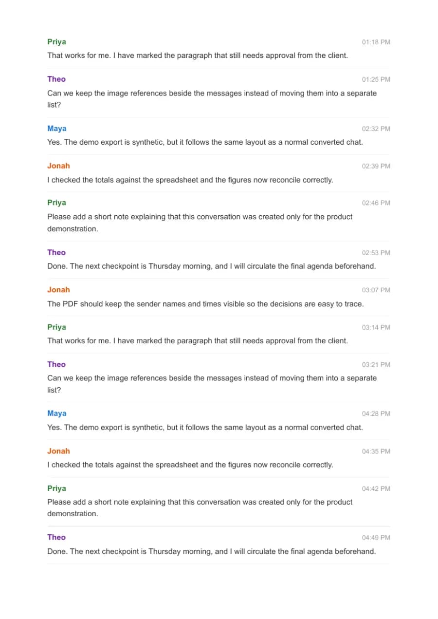 Clean Document PDF example page 9, generated by ChatToPDF from a fictional 420-message conversation