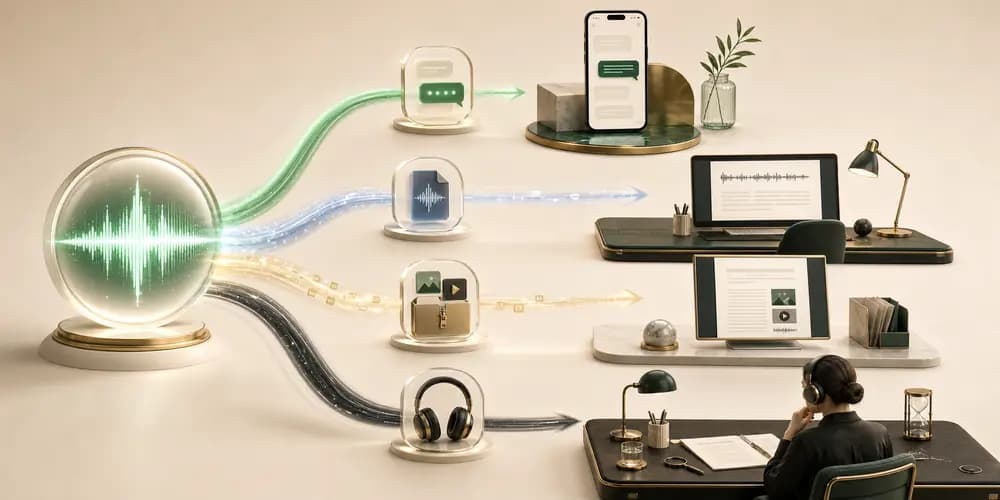 Four WhatsApp transcription paths for one message, a standalone file, a whole-chat ZIP or human review