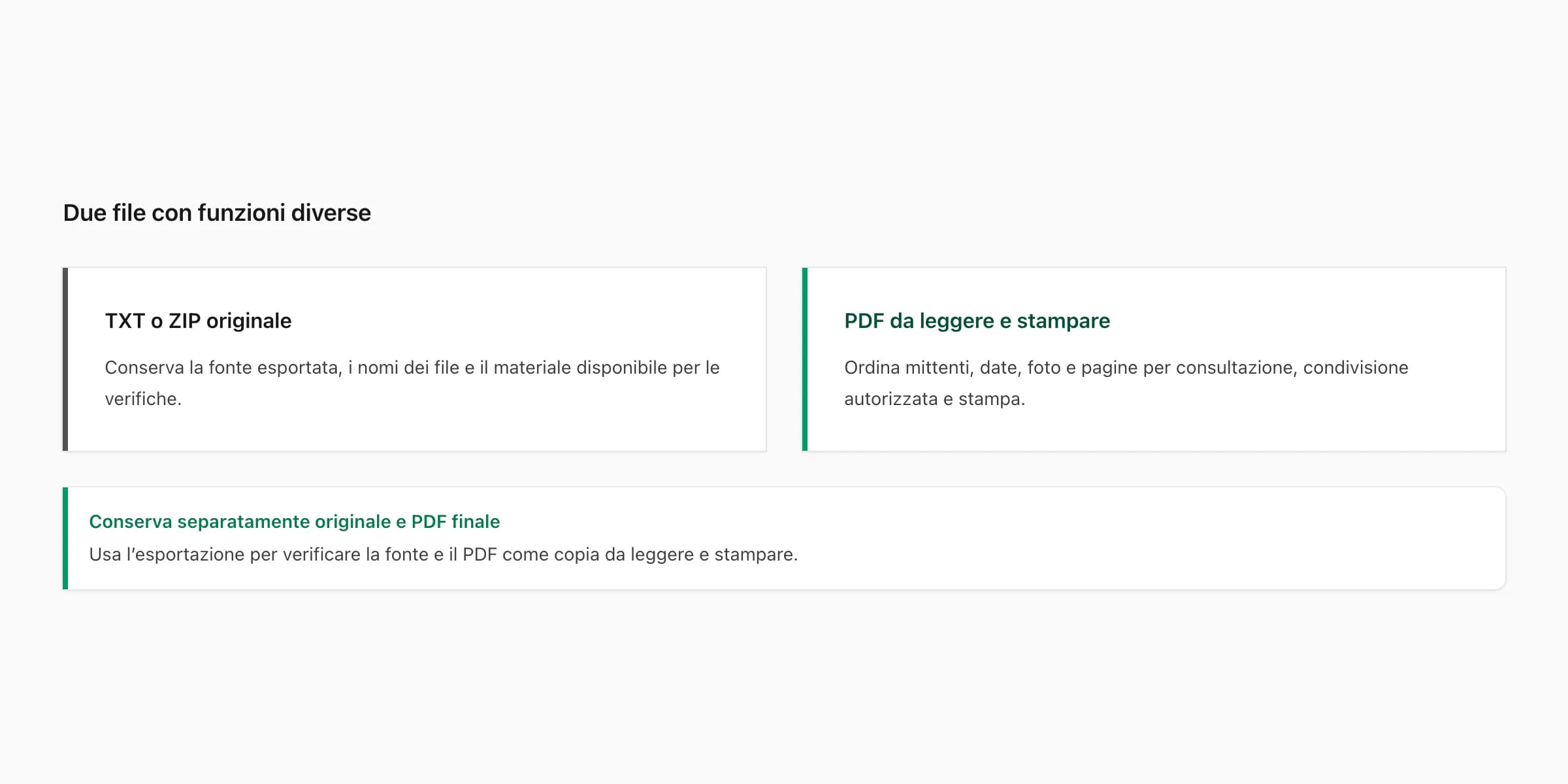Confronto tra TXT o ZIP originale e PDF usato per stampare da WhatsApp