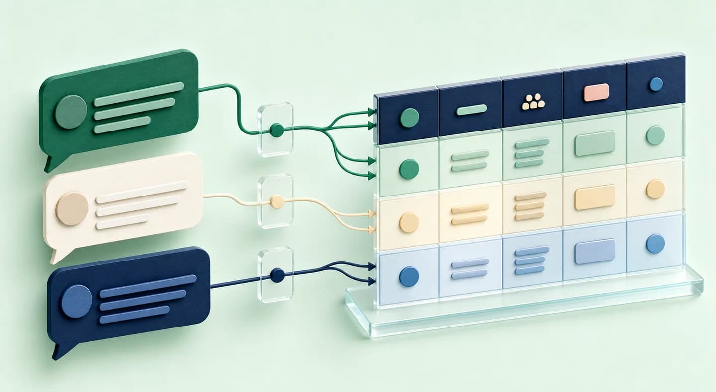 Chat messages mapped into spreadsheet rows and columns for Excel export