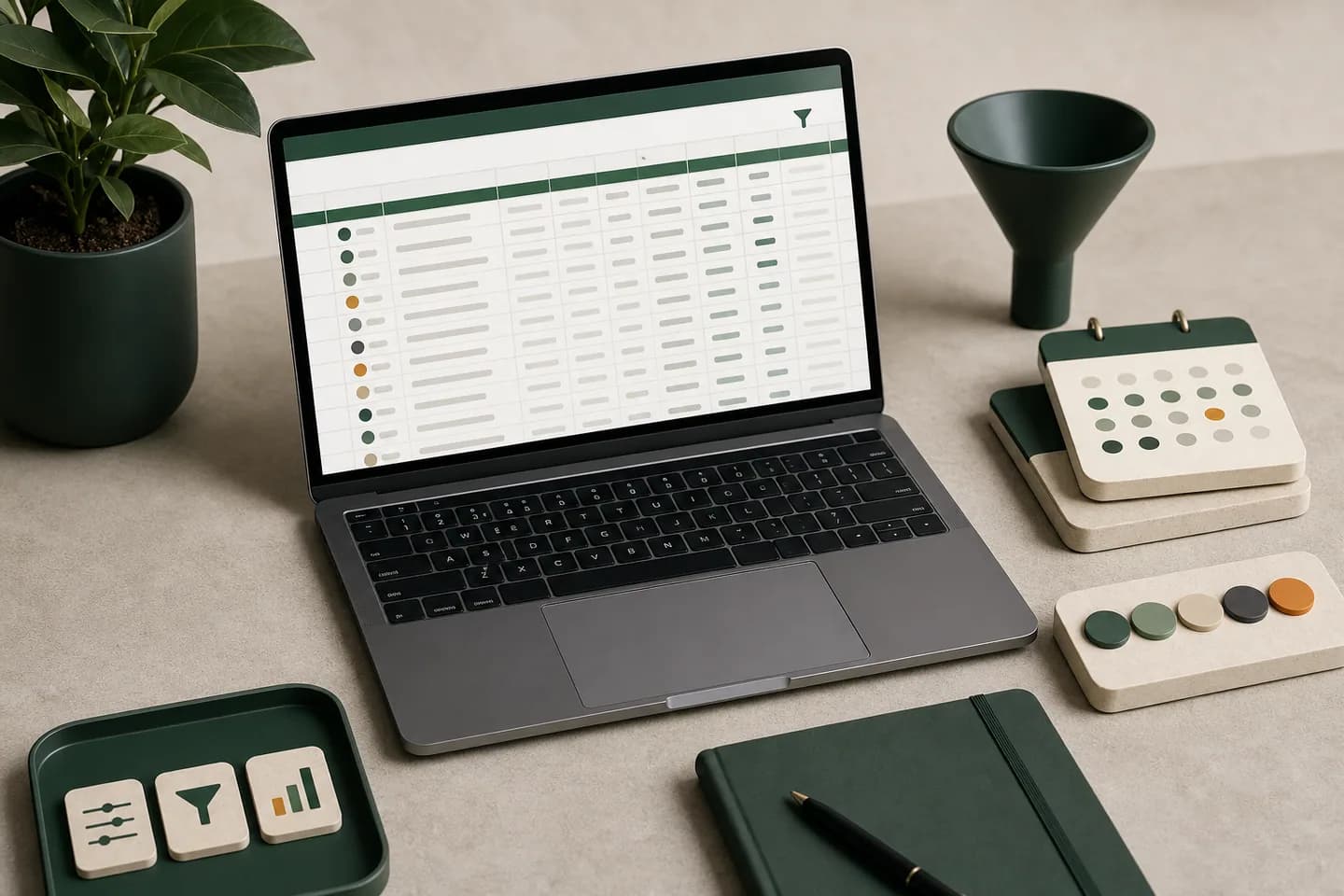 Excel spreadsheet with filters, date controls and participant indicators