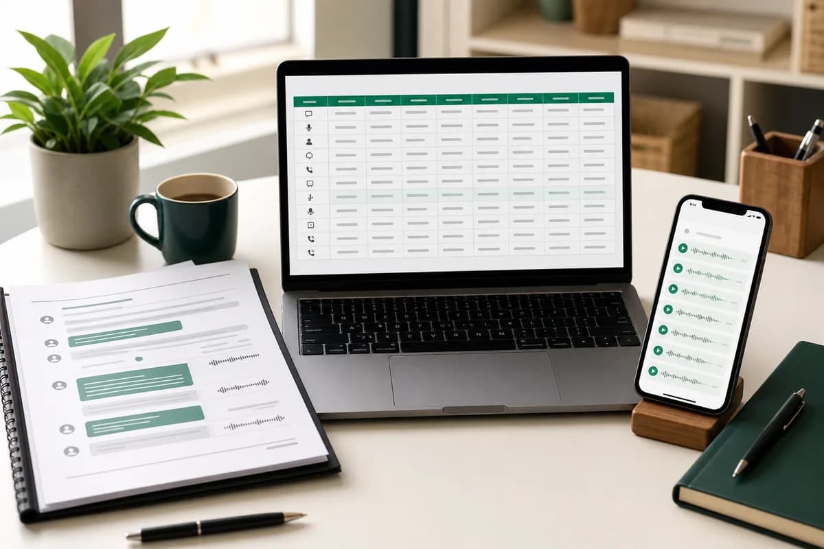 Tamil WhatsApp transcript outputs arranged as a readable PDF and structured spreadsheet files