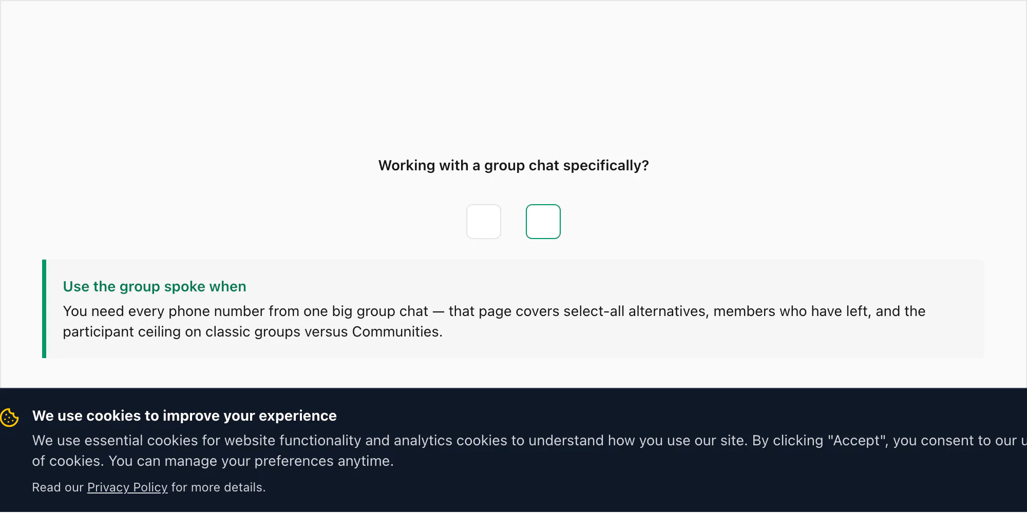 Callout linking to the partner spoke about exporting contacts from a WhatsApp group chat specifically