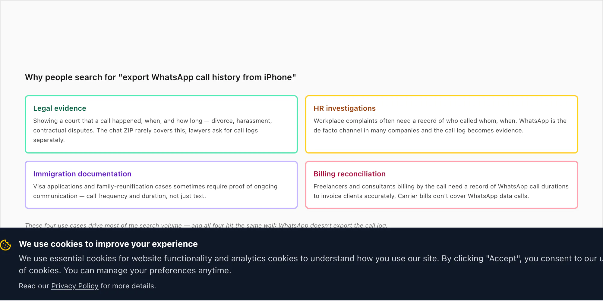 Four use cases for call-history exports — legal evidence, HR investigations, immigration, and billing reconciliation