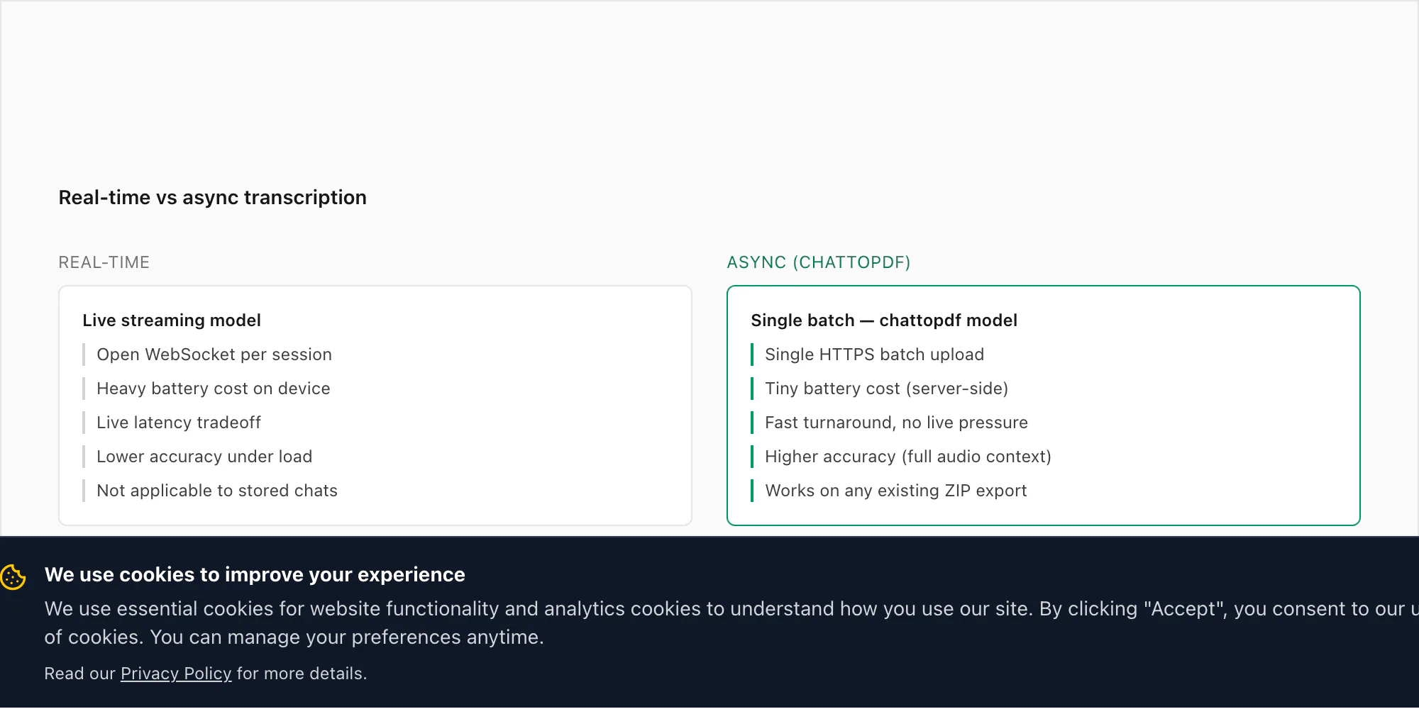 Real-time vs asynchronous transcription comparison: latency, accuracy, and battery cost trade-offs