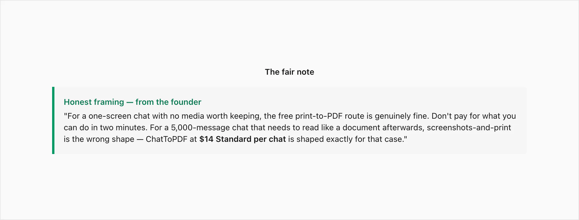 Fair-note callout: for a handful of messages the free print to PDF route is fine; for anything substantial it falls apart