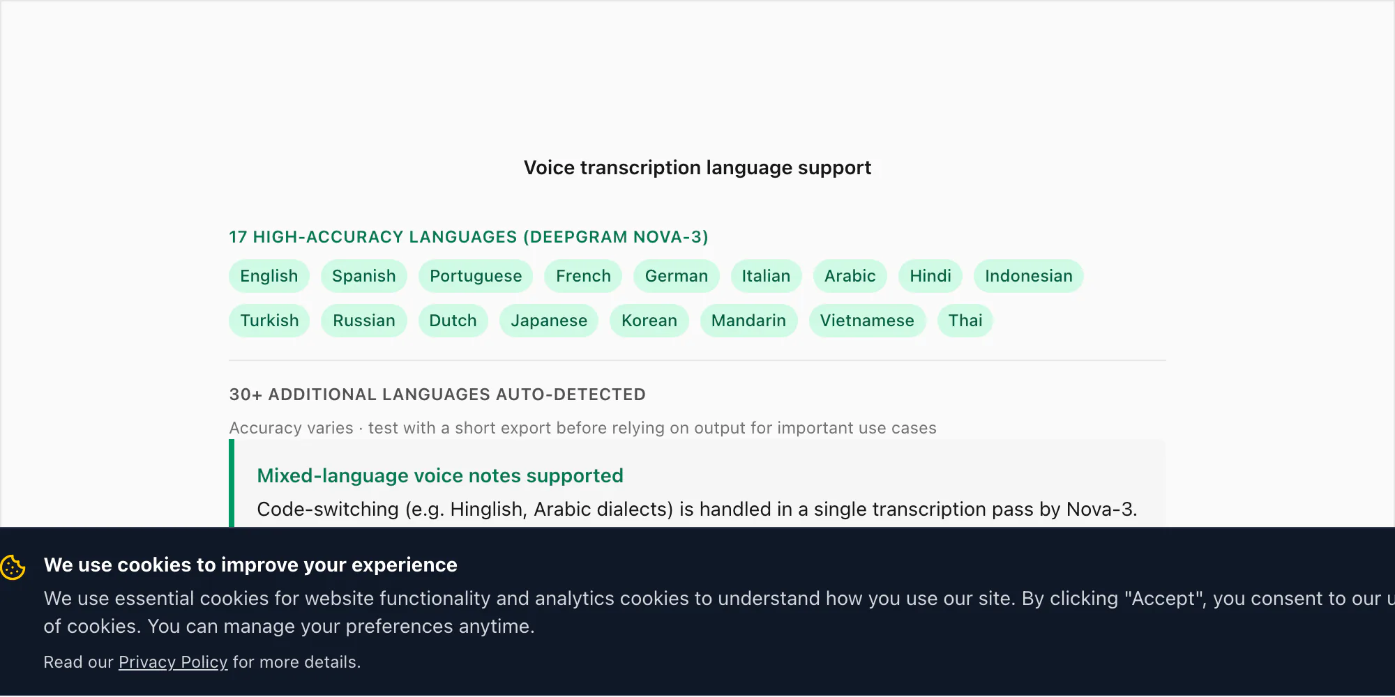 WhatsApp voice to text language support: 17 high-accuracy languages including English, Spanish, Arabic and Hindi
